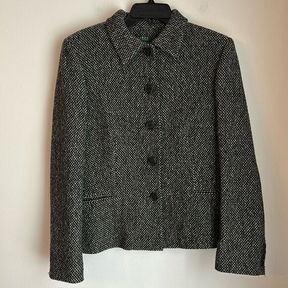 Lauren Ralph Lauren Jackets & Blazers - Vintage Lauren Ralph Lauren Women Wool tweed blazer suit jacket black tan 10 EUC